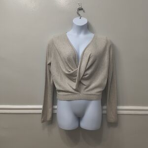 Splendid 100% Cashmere Twist Front Sweater Cream/Oatmeal XL Quiet Luxury